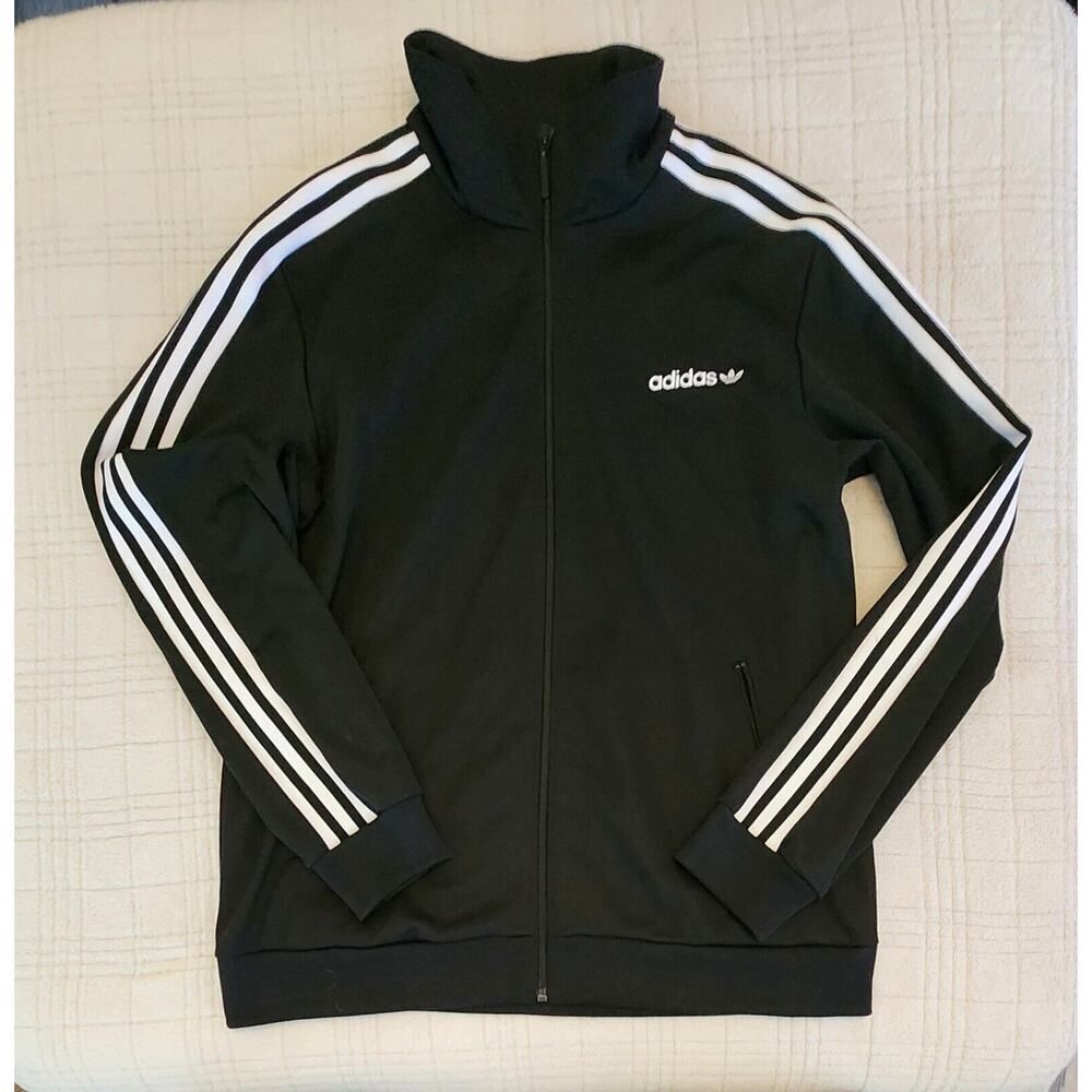adidas Black Track Jacket with White Stripes